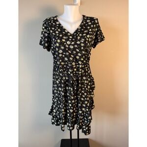 INC Women's Daisy Floral Wrap Jersey Dress XL Whimsigoth Stretchy Waist Tie Cute